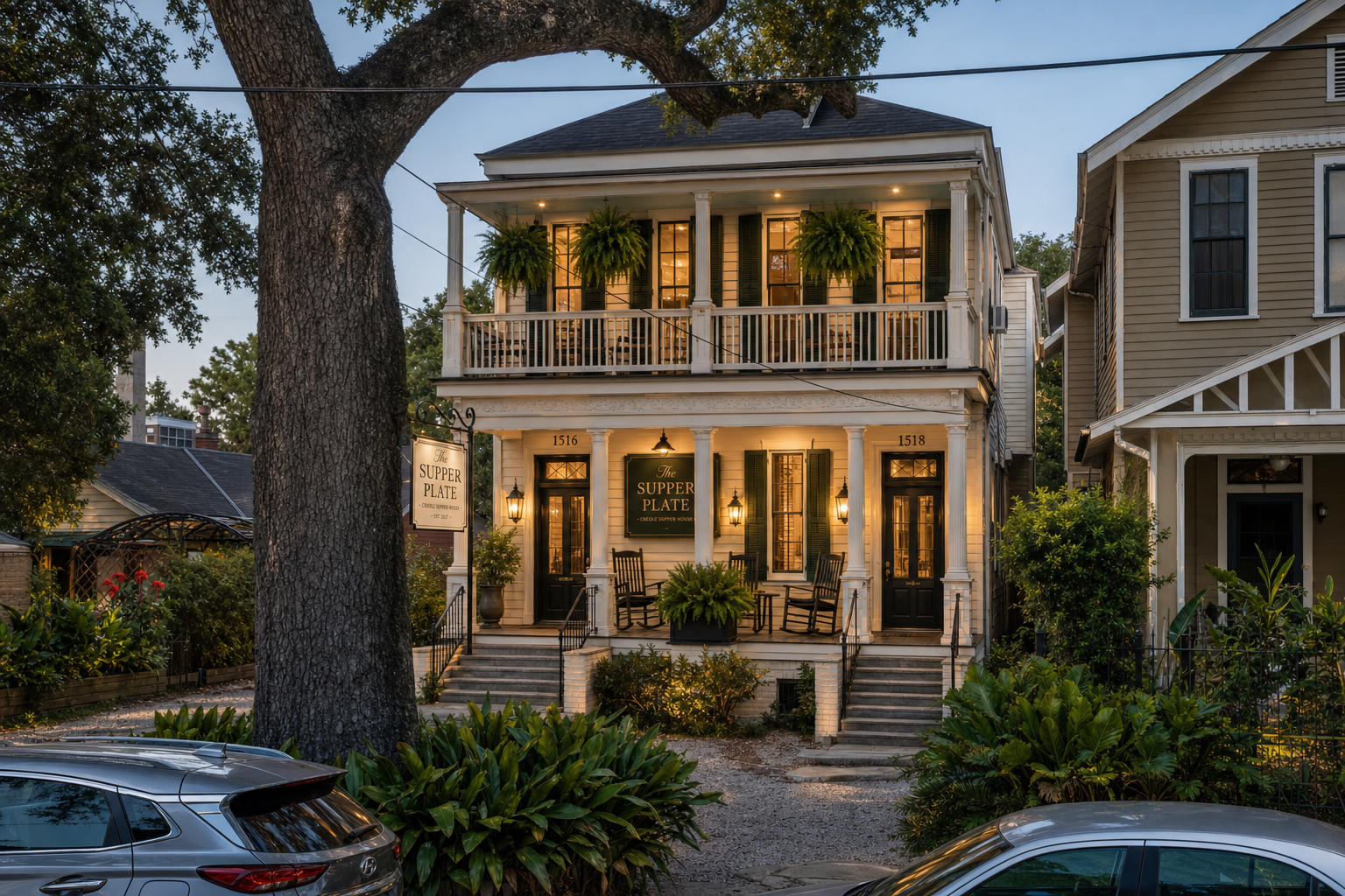 Gallery porch at dusk