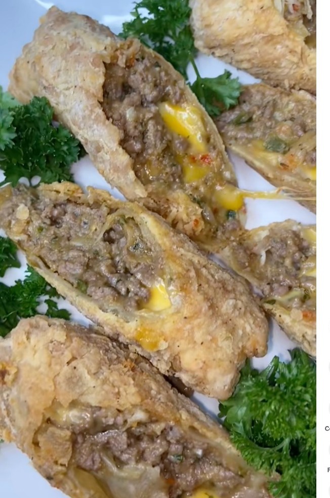 Crispy bell pepper and cheese egg rolls with sweet chili sauce